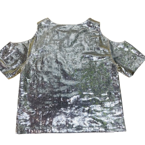 Boston Proper Sequin Top Swifty Open Shoulder  Size XS Gold Champagne Party - Picture 7 of 12